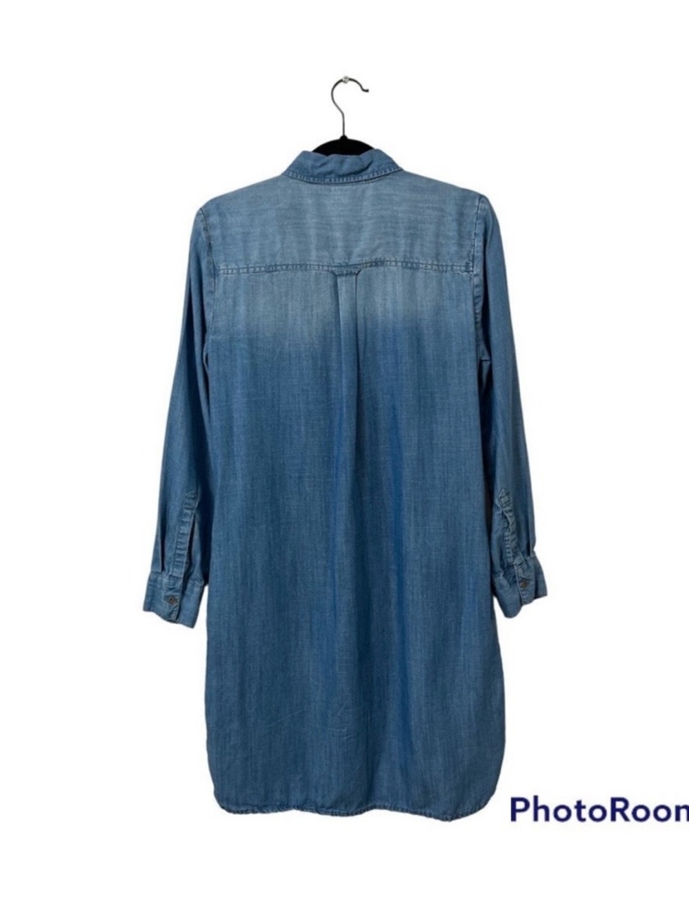 Beach Lunch Lounge Chambray Shirt Dress Blue Size S Long Sleeve Pocket Casual - Picture 3 of 6